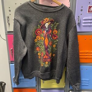 Hasta Siempre Gray Sweatshirt with Colorful Catrina Design, M